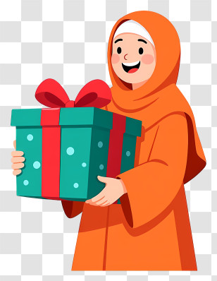 Muslim Woman Holding Gift Box - Smiling Hijab Woman Holding Gift Transparent PNG