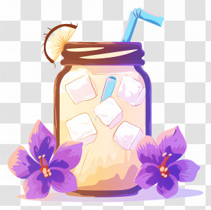 Coconut Water - Refreshing Iced Drink With Flowers Transparent PNG