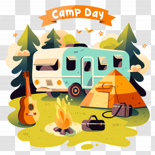 National Camp Day - Camp Day Illustration With Caravan Transparent PNG
