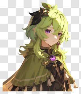 Collei From Genshin Impact - Anime Character With Green Hair And Purple Eyes Transparent PNG