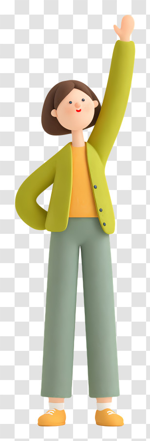 Happy Woman With Raised Hand - Waving Cartoon Character Greeting Transparent PNG