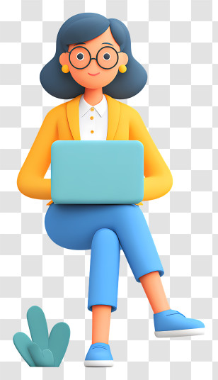 Business Woman Working On Laptop - Illustration Of Woman With Laptop Transparent PNG