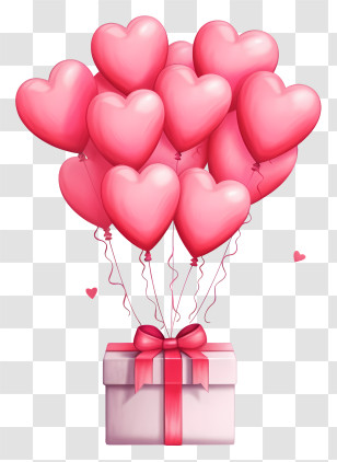 Flat Valentine Gift Balloon - Pink Heart Balloons With Gift Box Transparent PNG