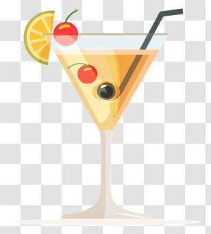 Martini Cocktail - Cocktail Glass With Lemon And Cherry Garnish Transparent PNG
