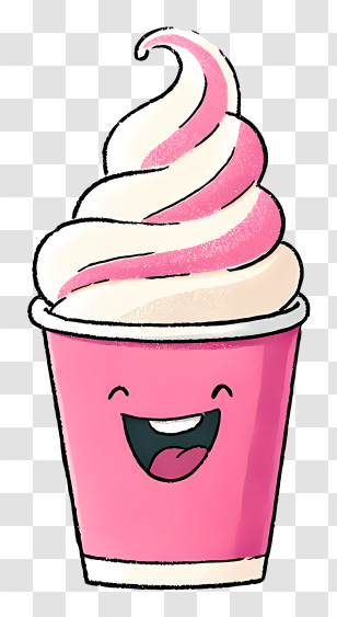 Frozen Yogurt - Pink Ice Cream Cup Cartoon Transparent PNG