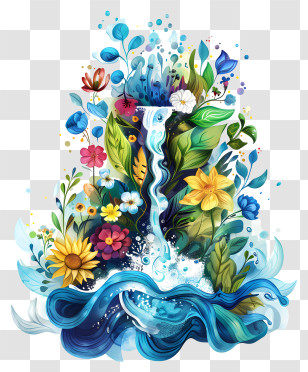 World Water Day - Nature Illustration With Flowers And Streaming Water Transparent PNG