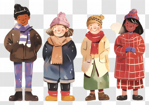 Cartoon People - Group Of People In Winter Clothing With Snow Transparent PNG