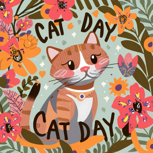 Global Cat Day - Cat Day Celebration With Flowers Transparent PNG