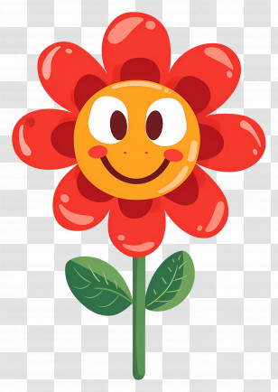 Flower Emoji - Cartoon Smiling Flower With Red Petals Transparent PNG