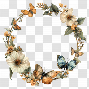 Floral Wreath With Butterflies - Floral Wreath Adorned With Butterflies Transparent PNG