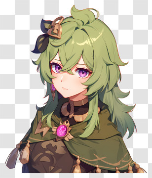 Collei From Genshin Impact - Anime Character With Green Hair And Purple Eyes Transparent PNG