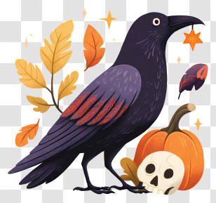 Halloween Raven Pumpkin - Spooky Raven With Pumpkin Transparent PNG
