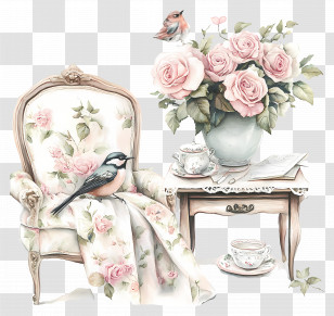Love House - Vintage Floral Chair And Table Transparent PNG