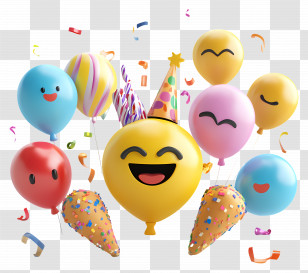Birthday Emoji - Birthday Balloons With Smiley Emoji And Confetti Transparent PNG