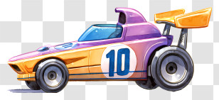 Cartoon Race Car - Colorful Race Car Number 10 Transparent PNG