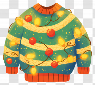Ugly Christmas Sweater - Festive Sweater With Christmas Light Decorations Transparent PNG