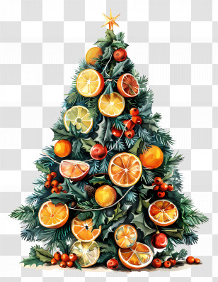 Christmas Tree - Festive Christmas Tree With Fruit Decorations Transparent PNG
