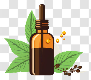 Essential Oil - Brown Bottle With Leaves And Dropper Transparent PNG