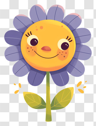 Cartoon Flower - Smiling Cartoon Flower With Purple Petals Transparent PNG