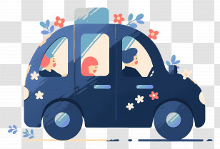 Electric Vehicle - Family Journey In A Blue Car Transparent PNG