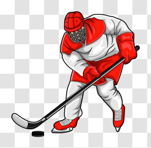 Cartoon - Ice Hockey Player In Red Uniform Transparent PNG