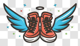Red And Blue Shoes - Red Sneakers With Blue Wings Cartoon Transparent PNG