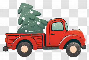 Christmas Truck - Red Truck With A Christmas Tree Transparent PNG