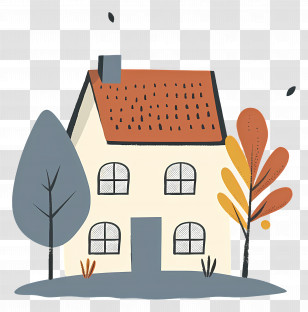 House - Illustrated Cozy House With Trees Transparent PNG