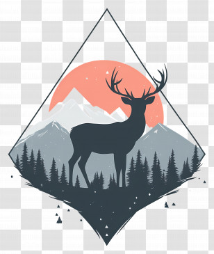 Deer Silhouette - Deer Silhouette In Mountainous Forest Transparent PNG