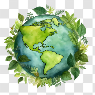 Green Planet - Illustration Of Earth Surrounded By Green Leaves Transparent PNG