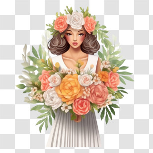 Wedding Dress
 - Elegant Woman With Floral Bouquet Illustration Transparent PNG