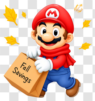 Mario Autumn Sale - Red-Hatted Cartoon Shopper Transparent PNG