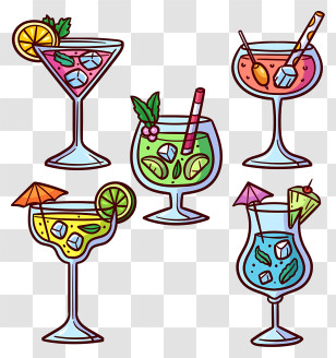 Drinks - Colorful Cocktail Glass Set For Parties Transparent PNG