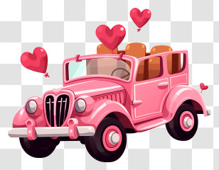 Minimalized Flat Vector Illustrate - Pink Car With Cute Hearts Illustration Transparent PNG
