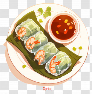 Spring Rolls On A Plate - Spring Rolls With Dipping Sauce Illustration Transparent PNG
