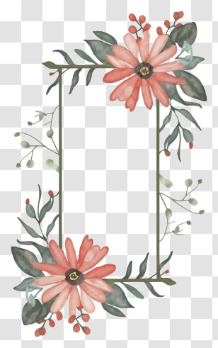 Cartoon - Floral Frame Design With Pink Flowers Transparent PNG