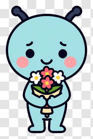 Kawaii Alien - Shy Alien With Bouquet Transparent PNG