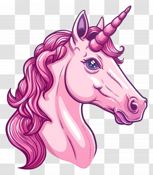 Pink Unicorn Horn - Pink Unicorn With Wavy Hair Transparent PNG
