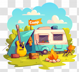 National Camp Day - Camping Scene With Tent And Caravan Transparent PNG