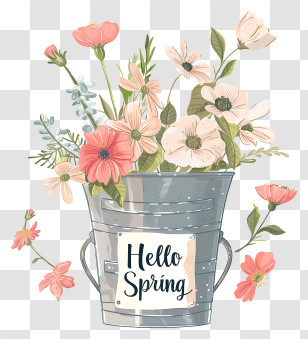 Hello Spring - Hello Spring Flower Bucket Transparent PNG
