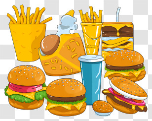 Fast Food - Fast Food Items Including Burgers And Fries Transparent PNG