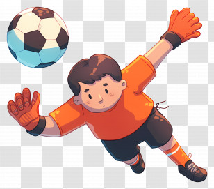 Asian Football Player - Goalkeeper Saving A Soccer Ball Transparent PNG