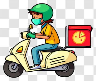 Food Delivery Service - Pizza Delivery Scooter With Rider Transparent PNG