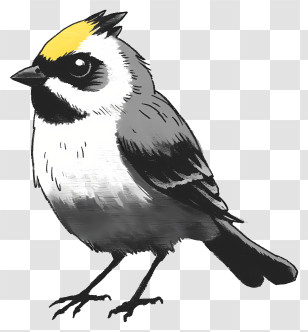 Sketch Style Bird - Yellow-Crowned Bird On Branch Transparent PNG