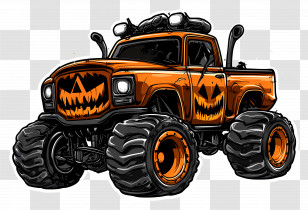 Halloween Monster Truck - Orange Monster Truck With Pumpkin Face Transparent PNG