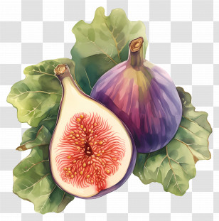 Watercolor Fig - Realistic Illustration Of Figs With Leaves Transparent PNG