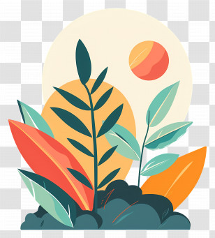 Plant Silhouette - Colorful Plants With Sun Transparent PNG