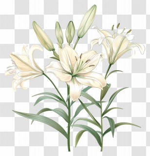 Lily Flower - White Lily Flowers With Green Buds Illustration Transparent PNG