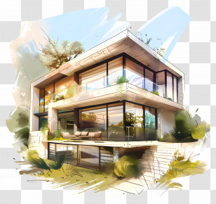 Modern House - Modern Luxurious House With Glass Windows Transparent PNG