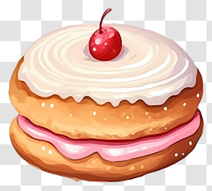 Cartoon Cake - Cartoon Dessert With Cherry And Icing Transparent PNG